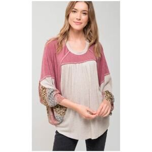 Altar'd State Women’s Maroon/Mauve Waffle Knit Boho 3/4 Sleeve Blouse Size M